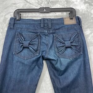 Frankie B Jeans 90s y2K Vintage Women 26  Skinny Low Rise Blue Bow Pockets
